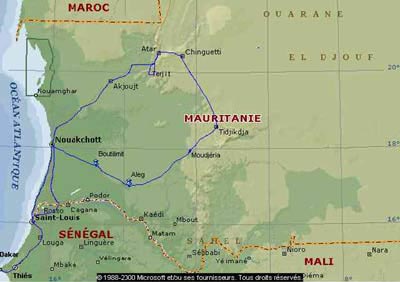 Carte Mauritanie notre périple  avril 2000
