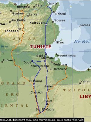 Itinéraire du raid en Tunisie